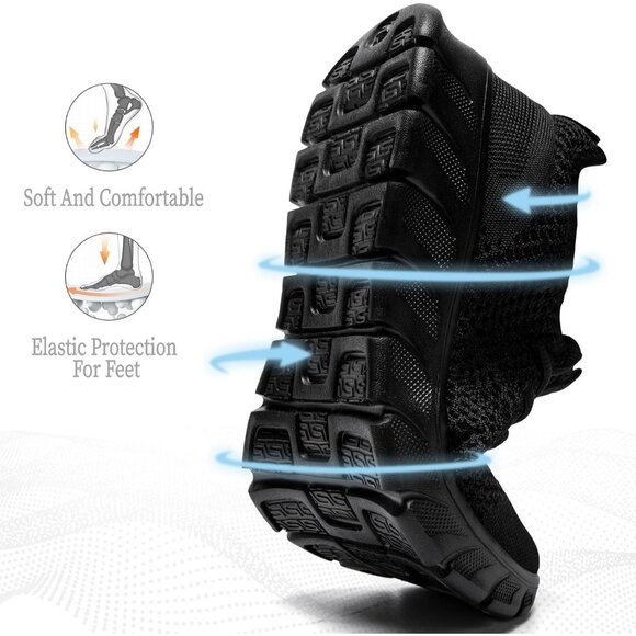 Women Black Running Tennis Walking Lightweight Shoes Slip On Workout Sneakers - Picture 3 of 7